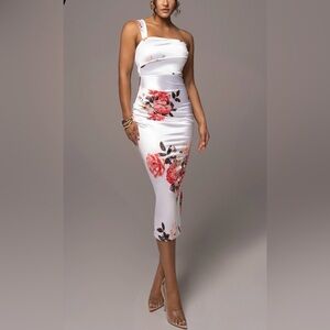 JLux label Ivory Crystalline Floral Midi Dress